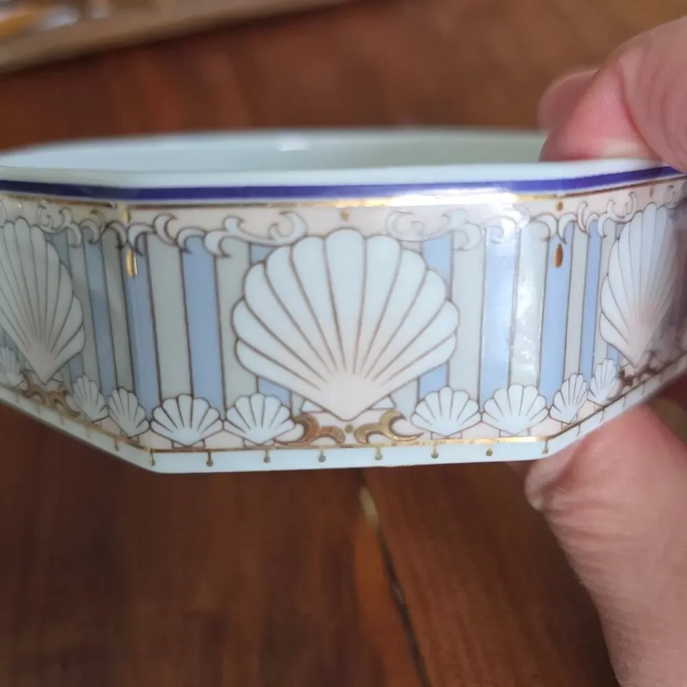 Vintage Andre Richard St Tropez Soap Dish Toothbrush Holder Marble Stripe Shells